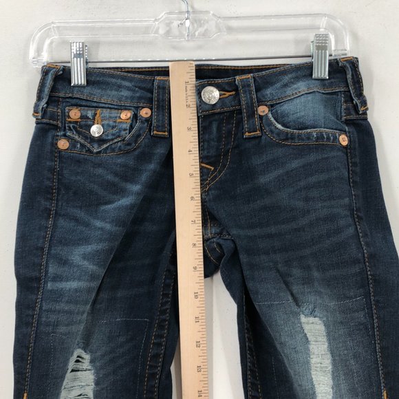 True Religion Blue Medium Wash Distress Denim Skinny Jeans Size 25 - Picture 7 of 10